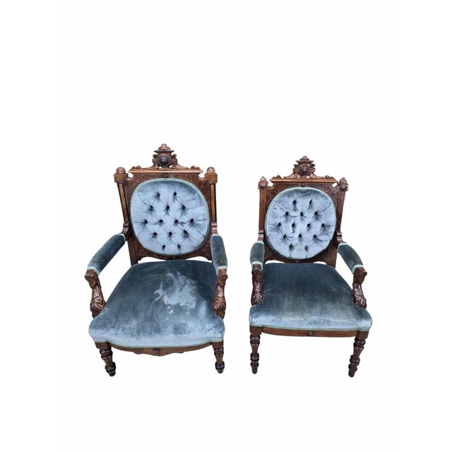Antique Renaissance Revival Carved Chairs by John Jelliff - Set of 2 For Sale - Image 10 of 12