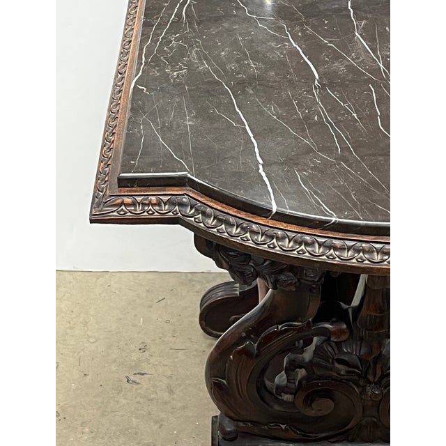 1920's Highly Carved Side Table W/Marble Top For Sale In Los Angeles - Image 6 of 6