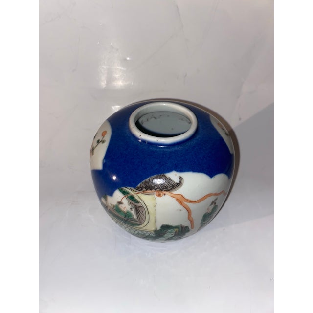 16th Century Antique Chinese Blue & White Famille Verte Figural Ginger Jar For Sale - Image 5 of 8
