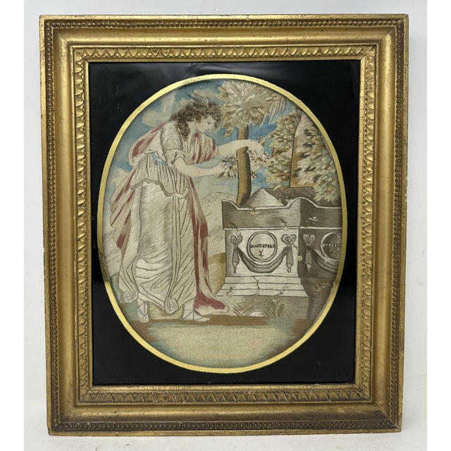 Stylish Hand Embroidered Silk Thread Grand Tour Gilt Framed Sampler, early Nineteenth Century, after an example of a hand...