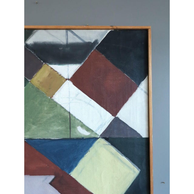 Textile Mid-Century Modern 'Intersecting Planes' Vintage Original Geometric Abstract Oil Painting by Swedish Artist Bror Ingemar Fröberg (1921-1999), Framed For Sale - Image 7 of 12