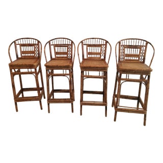 Brighton Pavilion Style Bamboo Bar Stools - Set of 4 For Sale