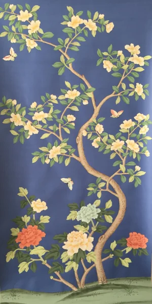 Hand Painted Chinoiserie Royal Blue Chinoiserie Wallpaper Panel