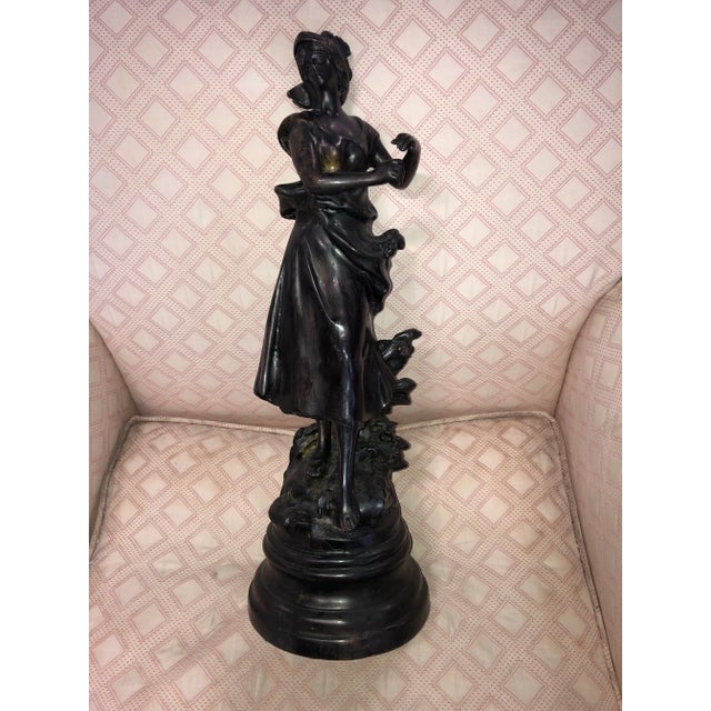 Vintage Mid 20th Century Bronze Statue Of Woman For Sale - Image 12 of 12