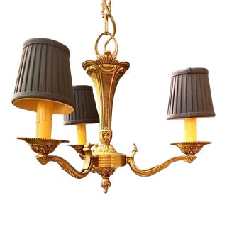 Vintage French Gilt Bronze Three Arm Chandelier For Sale
