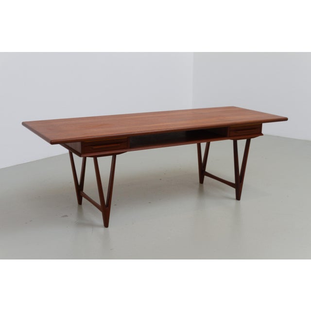 Danish Modern Teak Coffee Table with Drawers and V-Legs by E. W. Bach, 1960s For Sale - Image 6 of 18