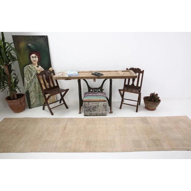 Vintage Runner Rug in Faded Beige For Sale - Image 3 of 12