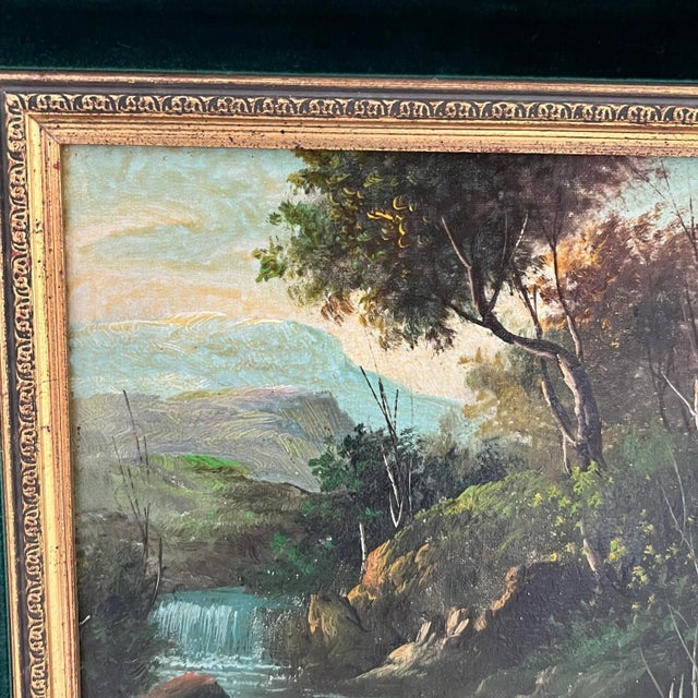 An Antique 1889 Impressionist style, original Oil on canvas Painting, Landscape With Cascade, Framed and Signed by the...