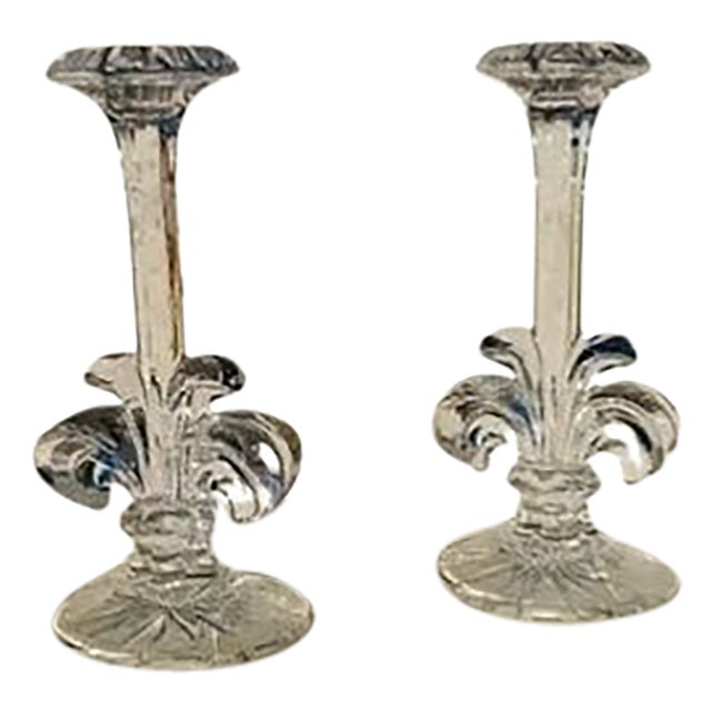 1980s ( Set of 2 ) Royal Copenhagen Crystal Candlesticks For Sale