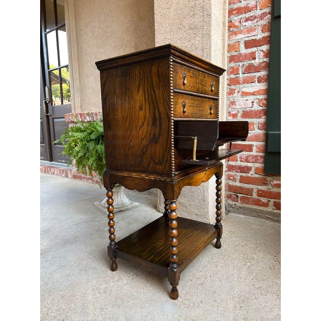 Antique English Music Cabinet Office File Jacobean Petite End Table Tiger Oak For Sale In Dallas - Image 6 of 12