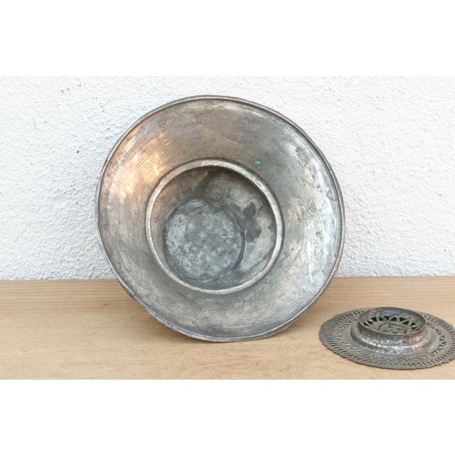 Silvered Lotus, Antique Tinned Copper Vessel For Sale - Image 4 of 10