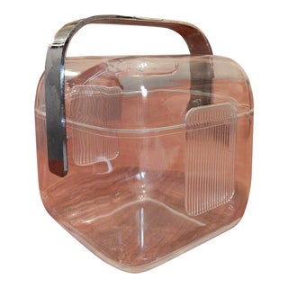 Mid Century Modern Fratelli Guzzini Lucite Ice Bucket With Chrome Handle For Sale