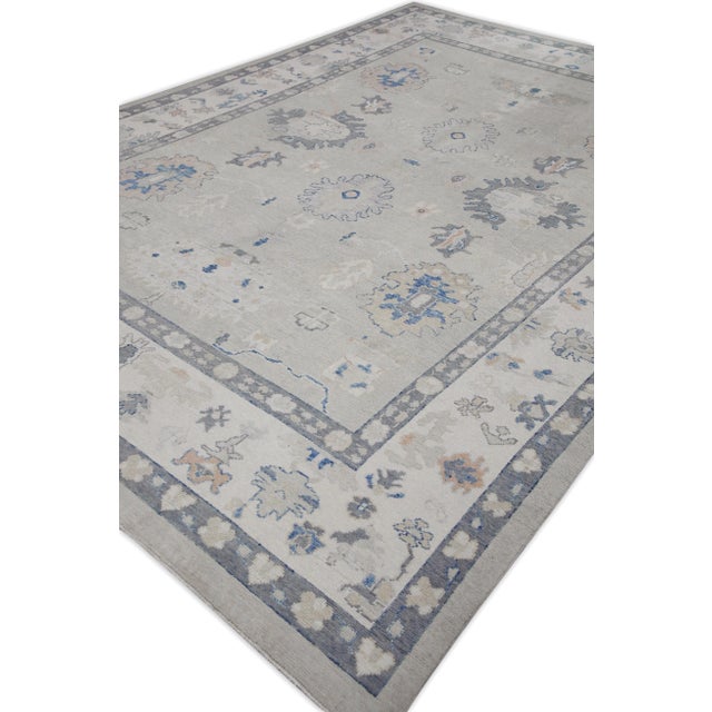 Early 21st Century Early 21st Century Green & Gray Floral Design Handwoven Wool Turkish Oushak Rug 9'11" X 14' For Sale - Image 5 of 8