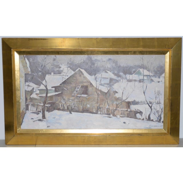 Gray Emmanuil Abramovich Kaminski (B.1927) Winter Landscape W/ Barn C.1970 For Sale - Image 8 of 8