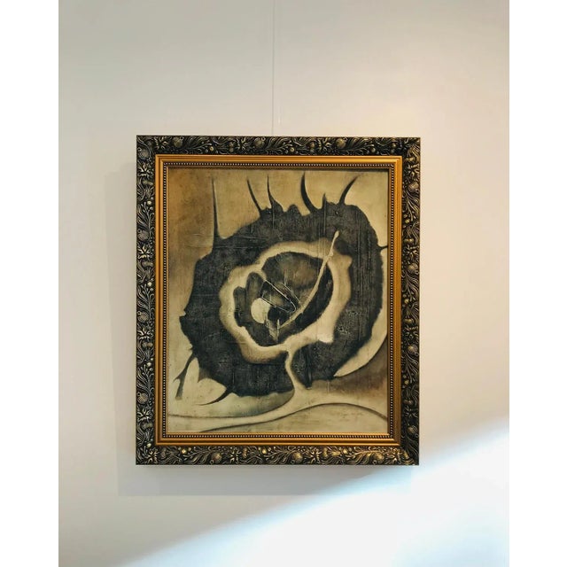 Work on canvas Wooden frame with golden patina 65,6 x 56,5 x 3,5 cm