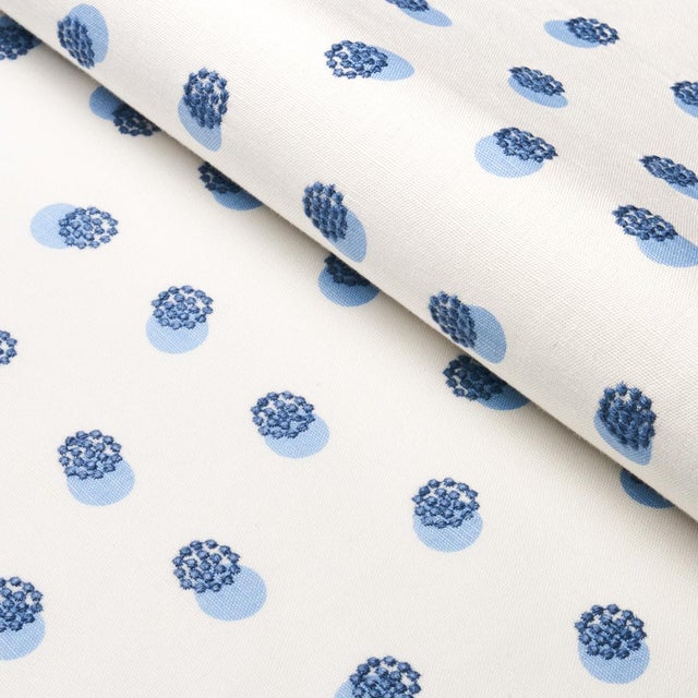 Contemporary Sample - Schumacher Taylor Embroidery Fabric in Blue on Ivory For Sale - Image 3 of 4