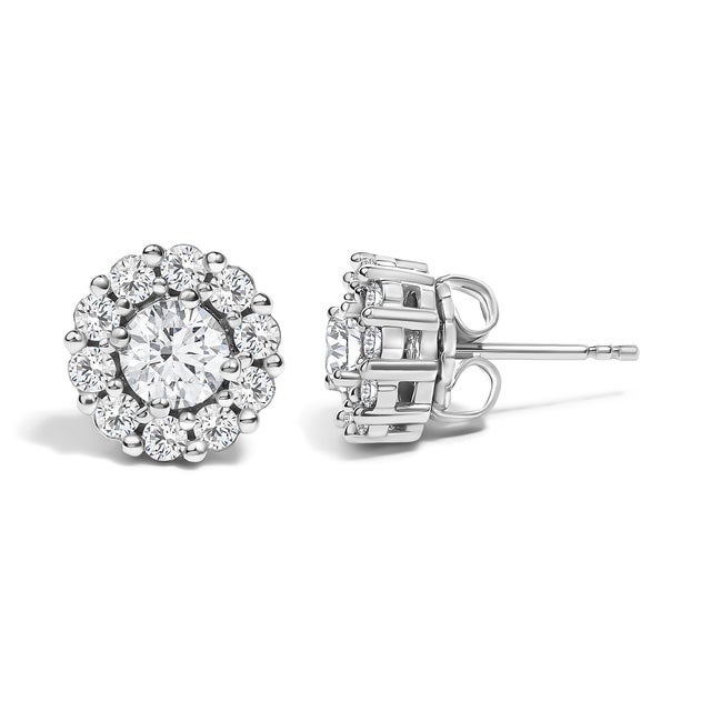 Haus of Brilliance 10K White Gold 1 1/2 Cttw Lab Grown Diamond Halo Stud Earrings, Pair For Sale - Image 4 of 4