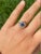 Gold The Tana: Antique Mixed Metal Sapphire Cabochon and Old Mine Cut Diamond Halo Ring For Sale - Image 8 of 9