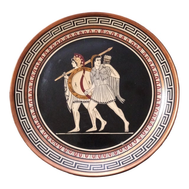 Gorgeous Enamel on Copper Made in Greece Hand Painted Plate For Sale