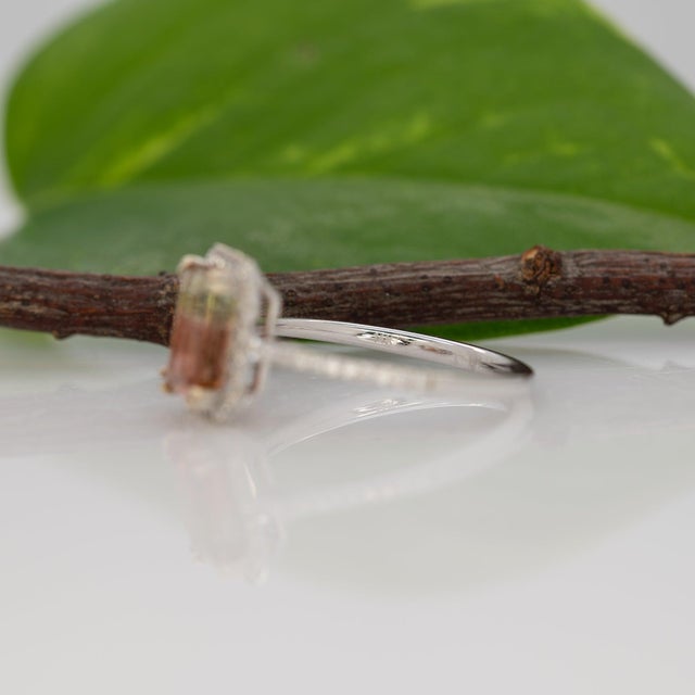 1.8Ct Bi-Color Tourmaline Ring With Earth-Mined Diamond Accents: Solid 14k Gold, Size 6.75 For Sale - Image 9 of 9