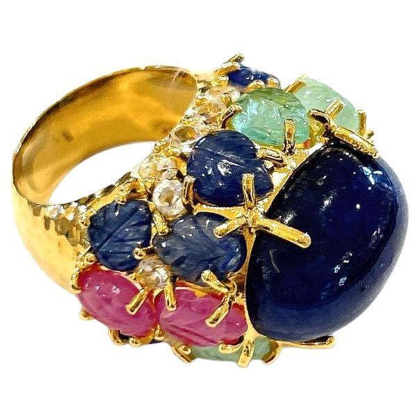 Bochic "Capri" Vintage Diamond, Ruby, Emerald & Sapphire Ring Set 18K Gold & Silver For Sale - Image 15 of 18