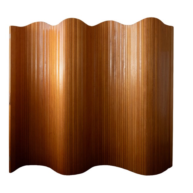 French Art Deco Pine Tambour Room Divider by Jomain Baumann for Baumann, 1930s For Sale