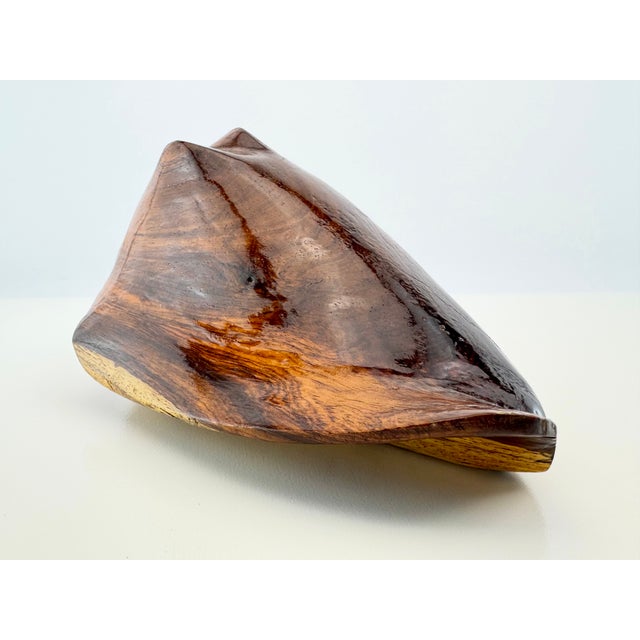 Vintage Hand-Carved Solid Wood Conch Shell Sculpture For Sale In Little Rock - Image 6 of 12