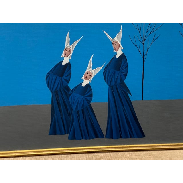 Italian Large Signed Veniero Canevari Italian Surrealist “Priest at Piano & Choir Nuns” Painting For Sale - Image 3 of 8