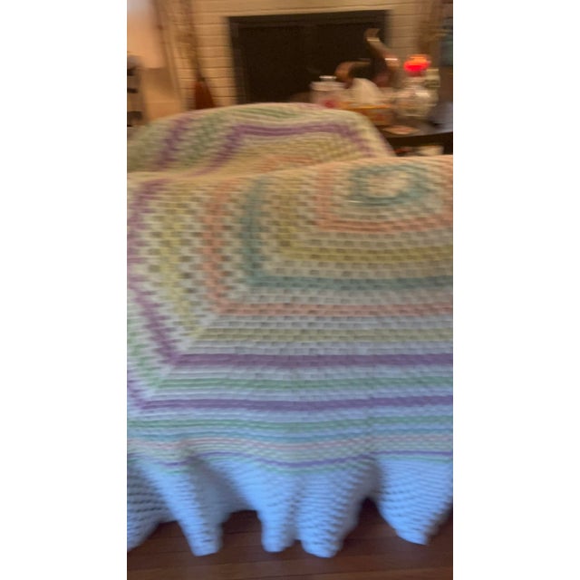 Islamic Vintage Granny Square Crochet Afghan Full Queen Acrylic 84”x82” For Sale - Image 3 of 9