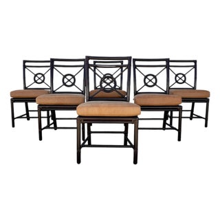 McGuire Rattan Target Back Dining Chairs Set of 6 For Sale