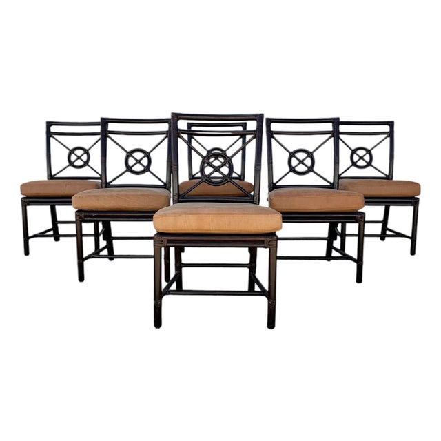 McGuire Rattan Target Back Dining Chairs Set of 6 For Sale