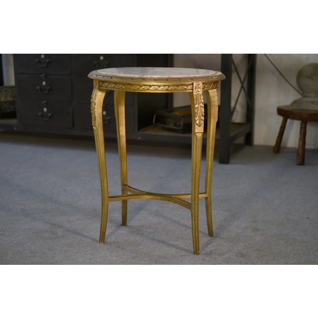 Louis XVI Style Side Table with Curved Base in Gilded Carved Wood, 1960s For Sale - Image 9 of 11