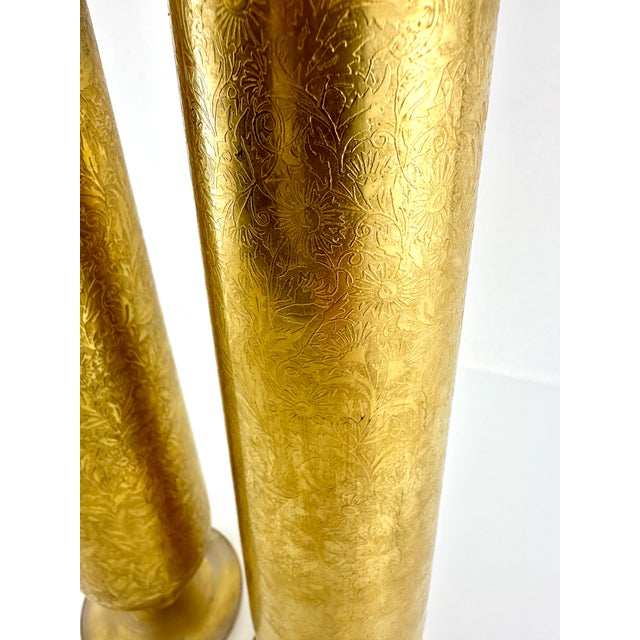 1950s Vintage Art Deco 24 Karet Gold Glass Vases- a Pair For Sale - Image 9 of 10