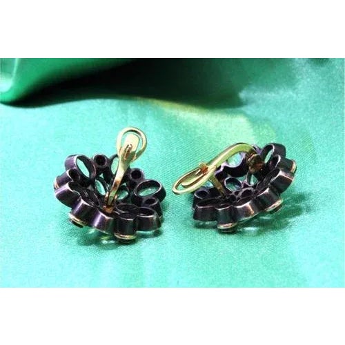 Metal Round Gold and Silver Earrings with Zirconias and Diamond Chips, Set of 2 For Sale - Image 7 of 11