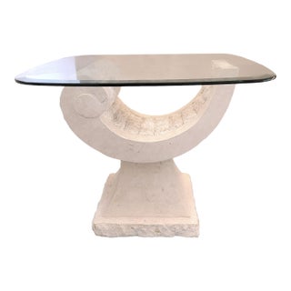 1980s Postmodern Sculptural Tessellated Stone and Glass Side Table For Sale