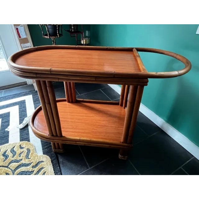 Mid-Century Modern Mid 20th Century Rattan Tiki Bar Cart For Sale - Image 3 of 9