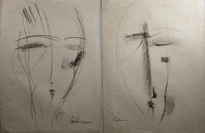 Mario Salmaso, Pair of Faces, 1964, Charcoal on Paper