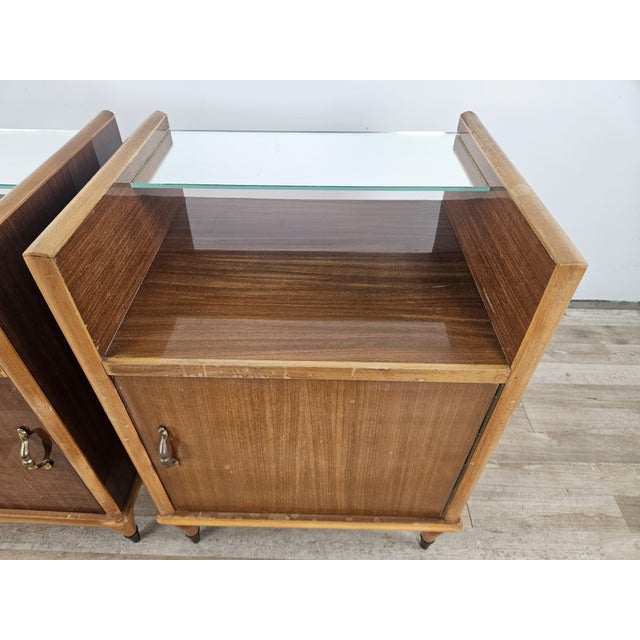 Bedside Tables with Mirror Top and Door, 1950, Set of 2 For Sale - Image 9 of 17