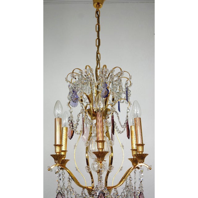 24K Gold-Plated Brass and Lead Crystal Chandelier, 1970s For Sale - Image 9 of 16