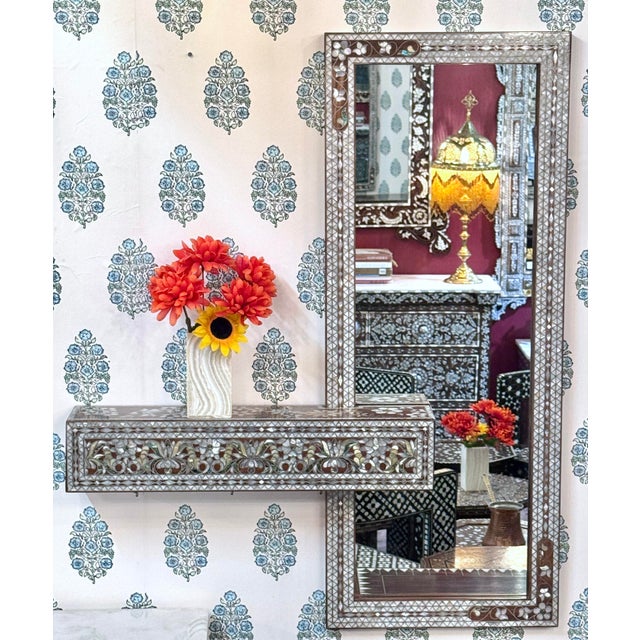 Contemporary Design Mother of Pearl Inlaid Mirror With Shelf For Sale - Image 9 of 14