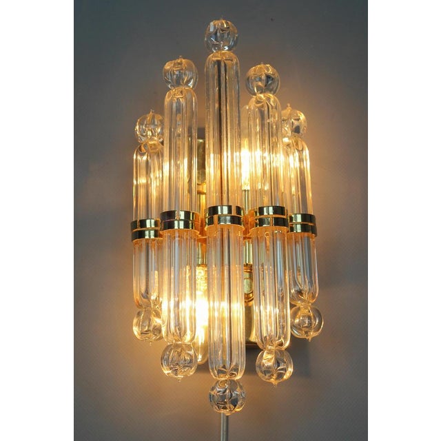 - Crystal glass and brass wall lamp by Honsel, Germany, 1980s - This beautiful Art Deco-style two-light wall lamp from the...