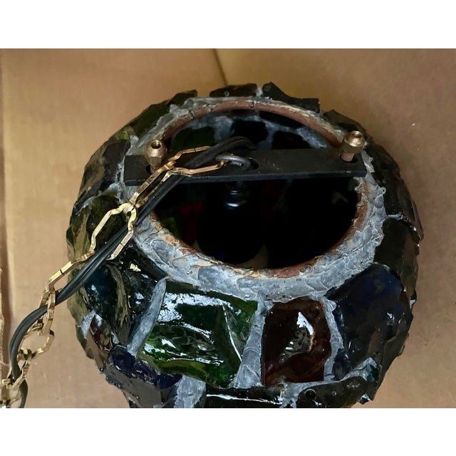 Peter Marsh Brutalist Hanging Colored Glass Chunk Fragment Globe Pendant Light For Sale - Image 9 of 11