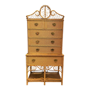1970s Ralph Lauren Woven Wicker Rattan Highboy Dresser