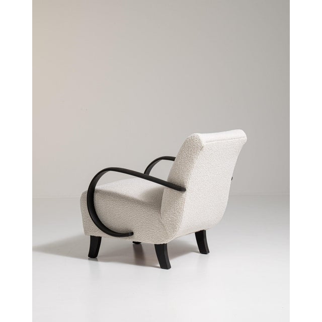 Wood 20th Century Czech Republic Warm Ivory Boucle Bentwood-Arm Lounge Chair For Sale - Image 7 of 11