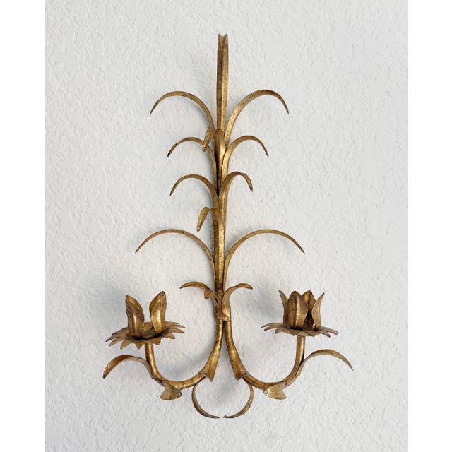 1960s Gilded Toleware Candle Sconces - A Pair For Sale - Image 9 of 13