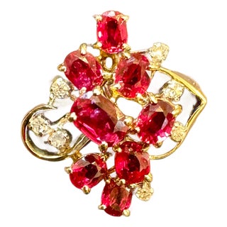 Natural Oval Ruby and Diamond 14 Karat Yellow Gold Cocktail Ring Size 7 For Sale