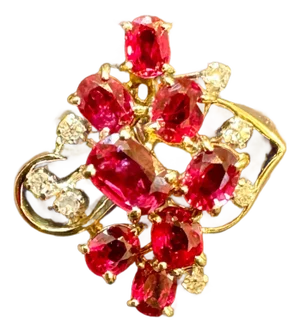 Natural Oval Ruby and Diamond 14 Karat Yellow Gold Cocktail Ring Size 7