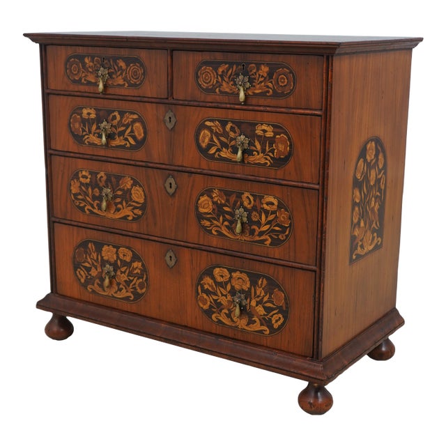 Alfonso Marina Marquetry Inlaid 5 Drawer Chest For Sale