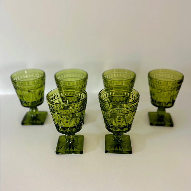 1970s Vintage Colony Glass Park Lane Green Water Goblets- Set of 6 For Sale In Saint Louis - Image 6 of 12