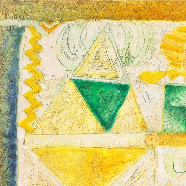 'Organic Abstract in Yellow and Green' by Aming Prayitno, 1970; Jakarta, Indonesian Art Academy, Ghent For Sale - Image 4 of 11